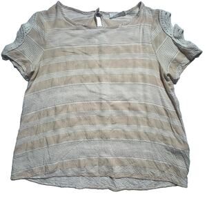 Peach Love California Beige Striped Crochet Cutout Top Womens Small